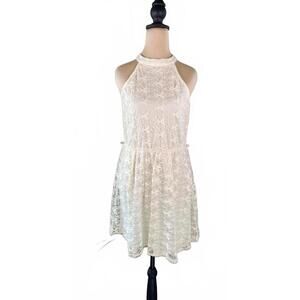 Faisca White Floral Lace Halter Neck Mini Dress Size L Junior